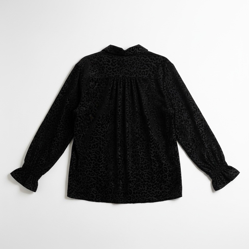 Soft Surroundings Top Black Burnout Velvet Animal Print Blouse 1X Flare Sleeve